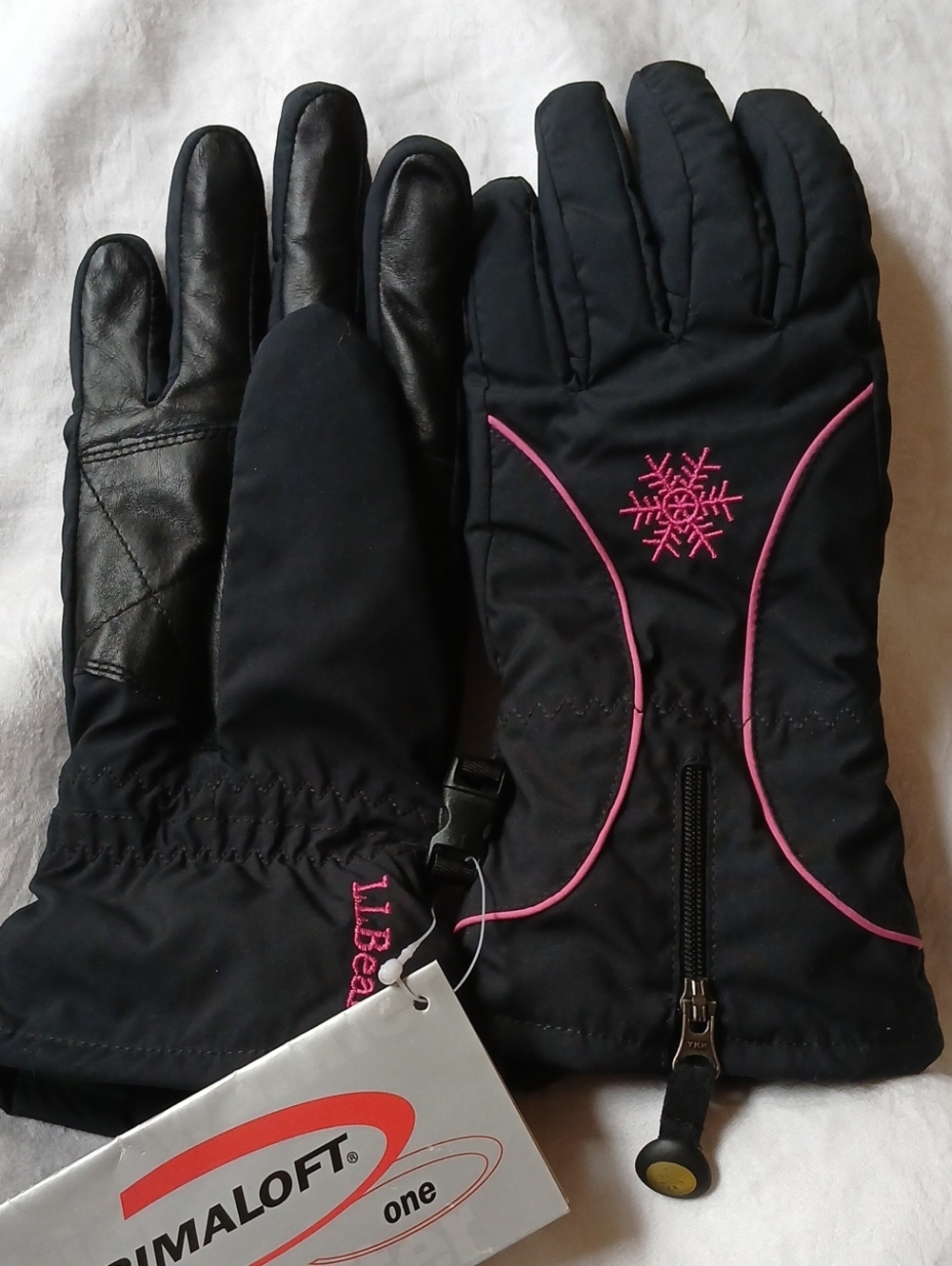 L L Bean Primaloft Gloves Zipper Women’s Black With Pink Size Small NWT